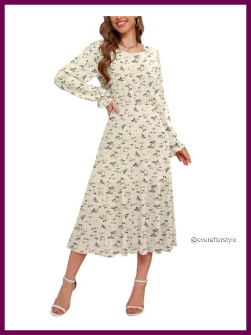 Women's Long Sleeve Midi Dress 100% Polyester A-Line Crew Neck Casual